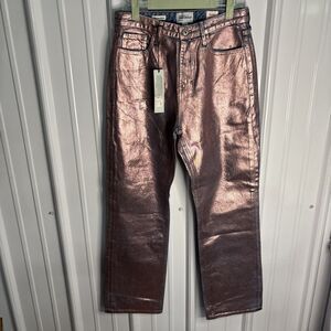River Island Stove Pipe Straight Pink Metallic Jeans Size US6 NWT